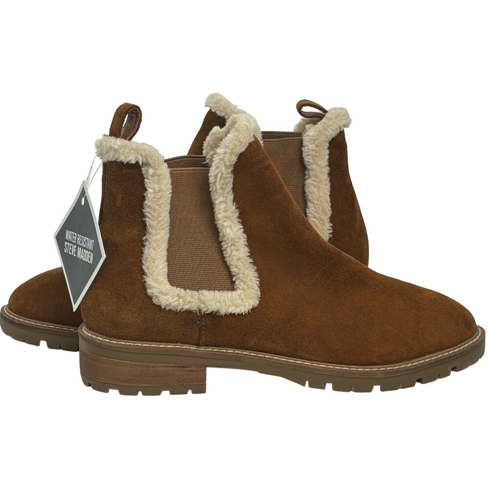 Steve Madden  Leopold Faux Fur Water Resistant Boot in Camel Suede NEW Size 9.5